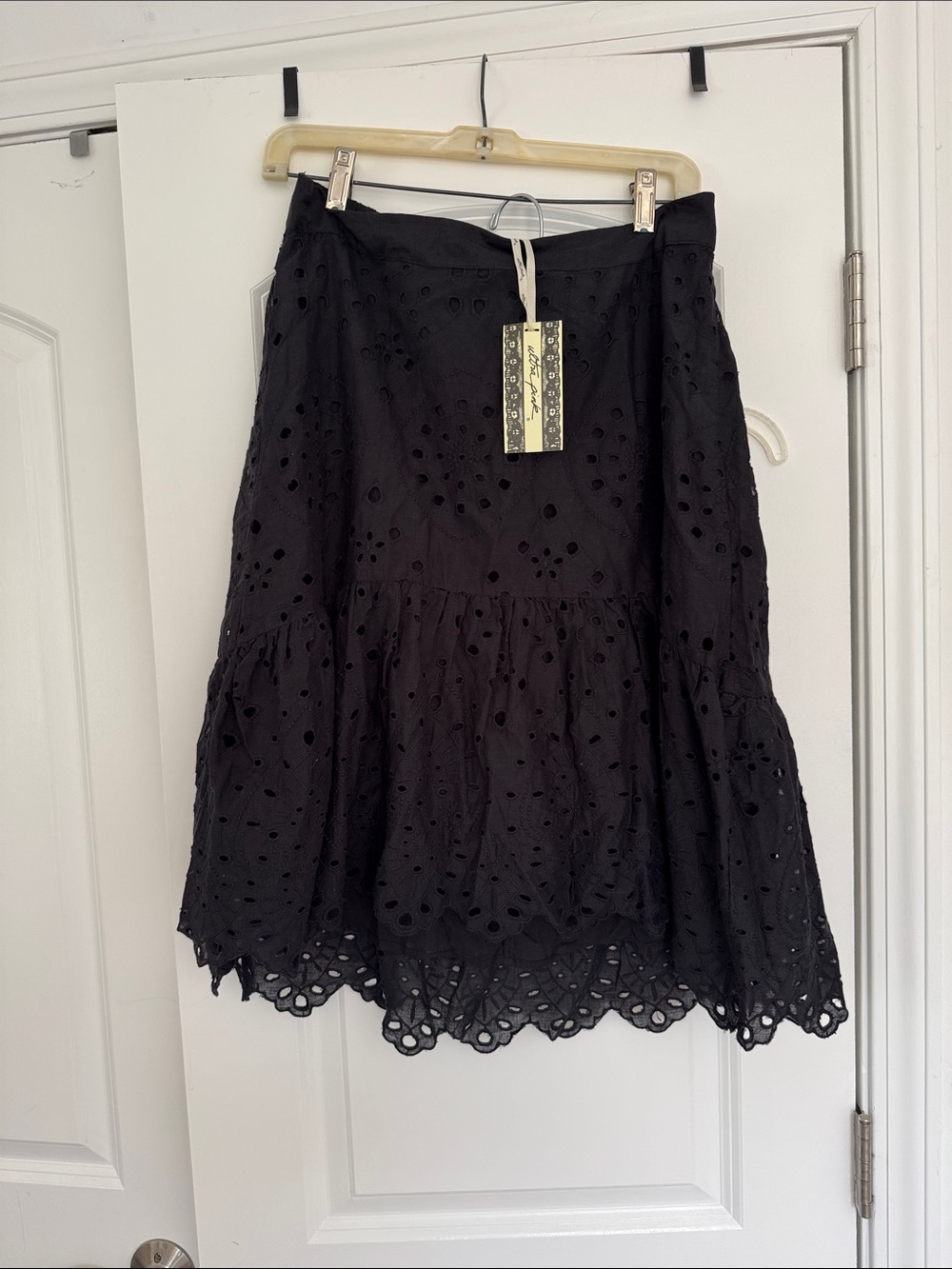 Ultra Pink Black Eyelet A-Line Tiered Skirt